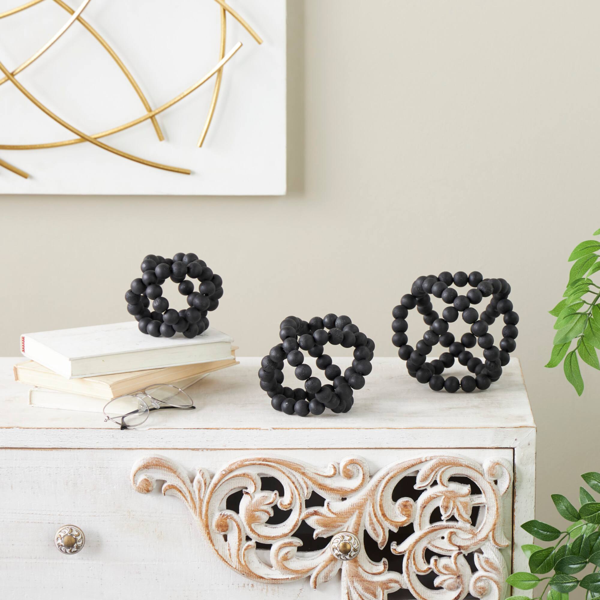 Black Wood Beaded Orbs Set